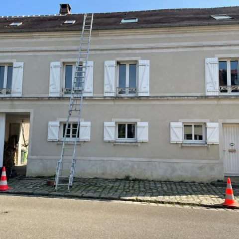 Nettoyage et démoussage dallage et toiture a Crespières - en cours